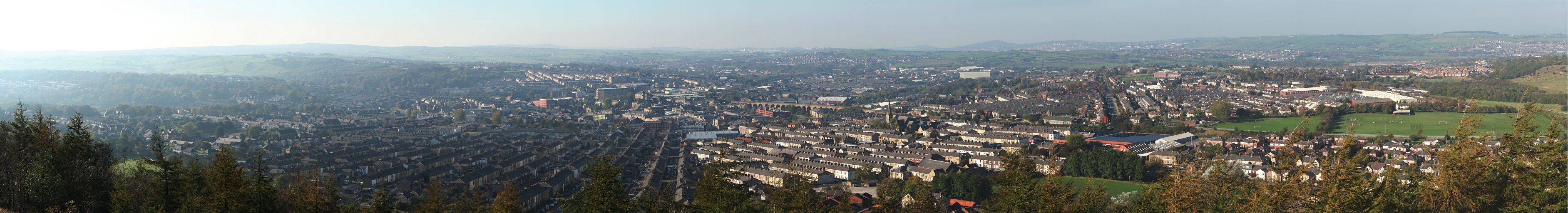 Sunny panorama of Accrington, Lancashire from the Hillock Vale